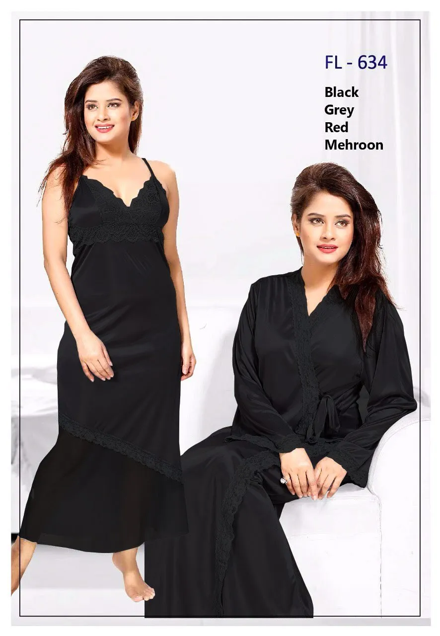Flourish Nighty FL-634 - 2Pcs Bridal Nighty Set - Long Nighty