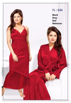 Flourish Nighty FL-634 - 2Pcs Bridal Nighty Set - Long Nighty