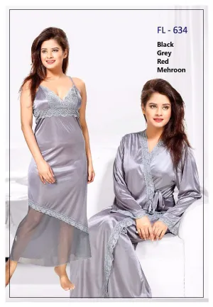 Flourish Nighty FL-634 - 2Pcs Bridal Nighty Set - Long Nighty
