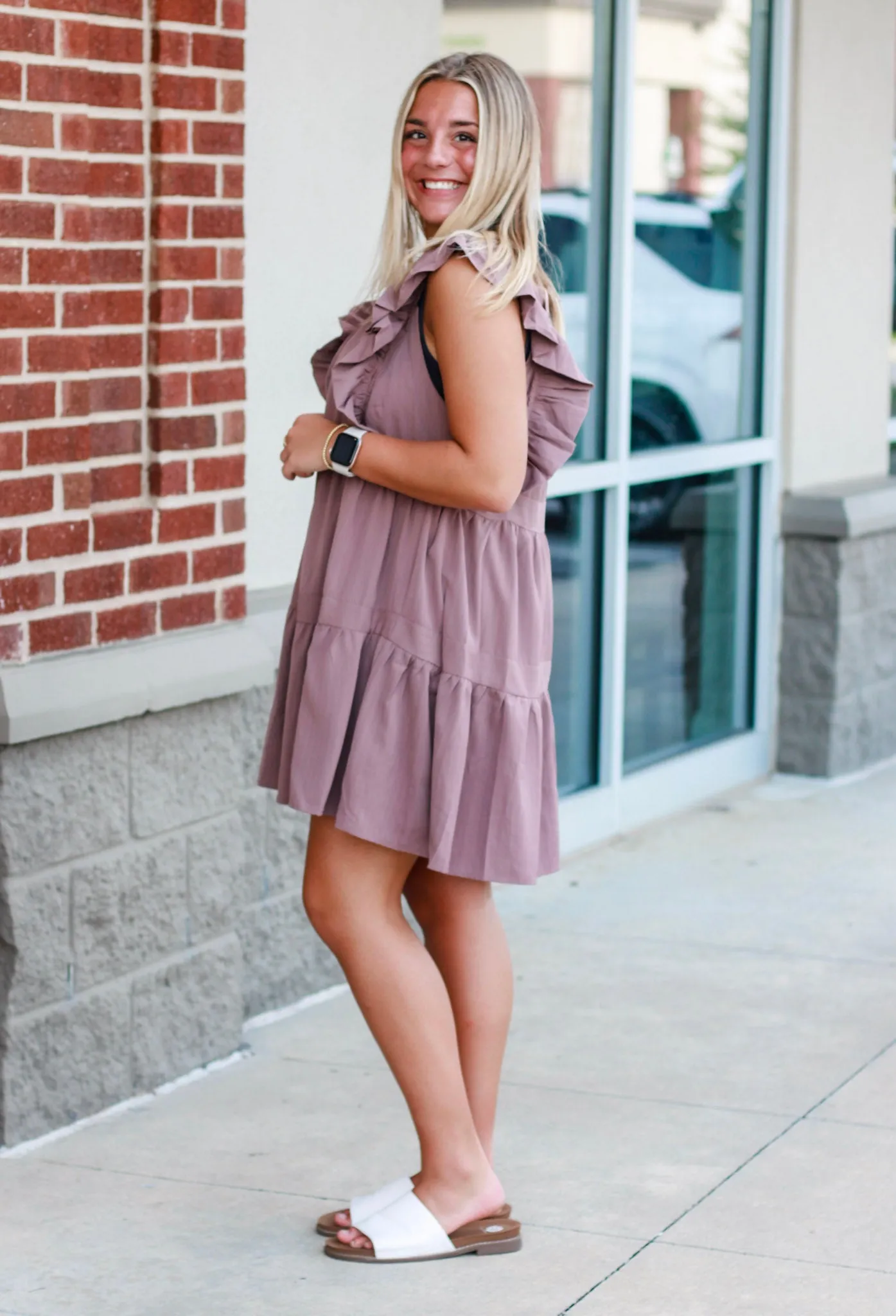 Frill Time Mocha Dress