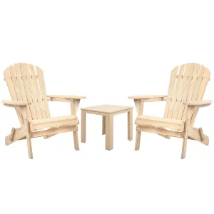 Gardeon 3PC Adirondack Outdoor Table and Chairs Wooden Foldable Beach Chair Natural