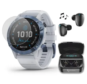 Garmin Fenix 6 Pro Solar Premium Multisport GPS Watches with Wearable4U Ultimate EarBuds Bundle