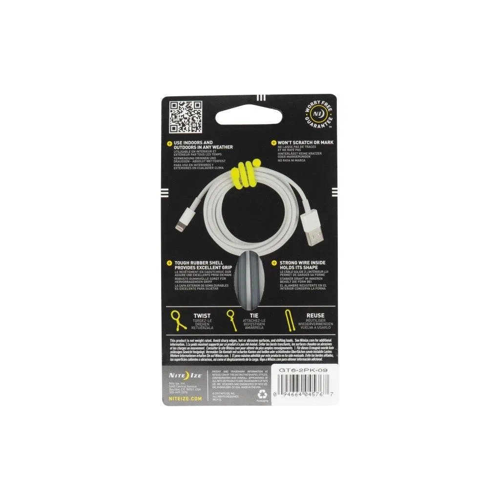 GEAR TIE REUSABLE RUBBER TWIST TIE(TM) (2pcs), Charcoal - length 6"