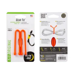 GEAR TIE REUSABLE RUBBER TWIST TIE(TM) (2pcs), Orange - length 6"