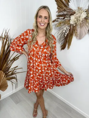 Gemma Dress- Orange/floral
