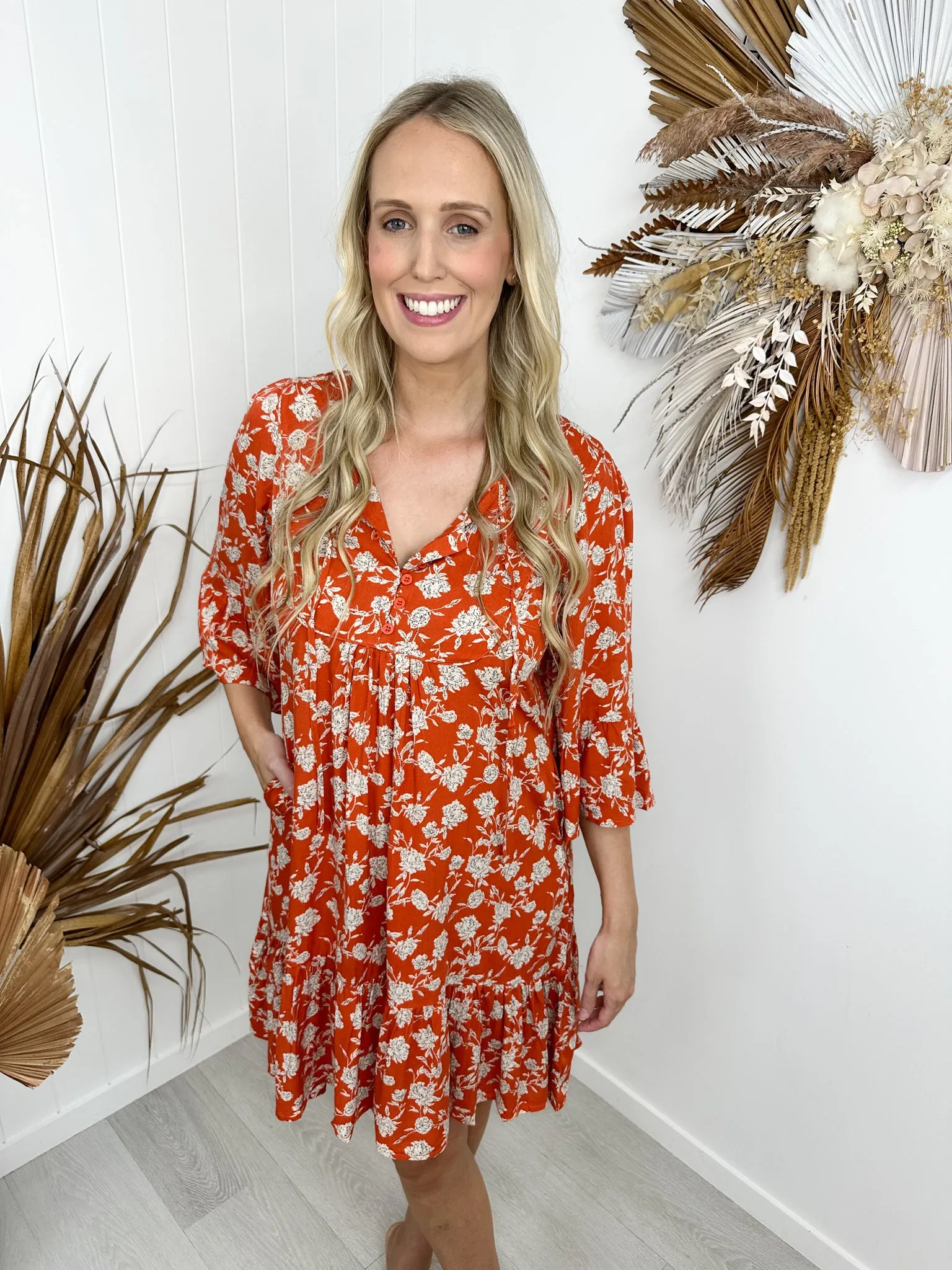 Gemma Dress- Orange/floral