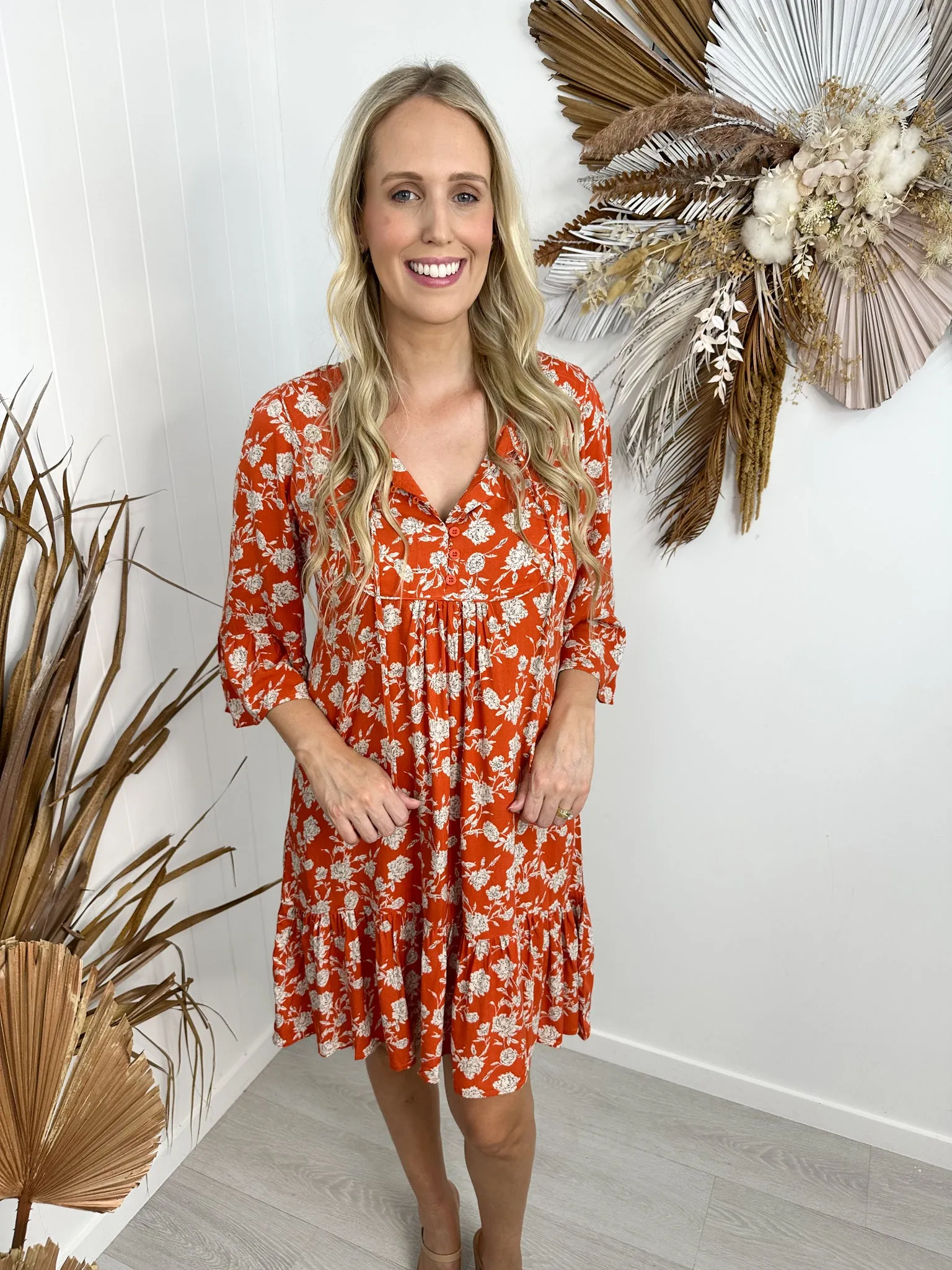 Gemma Dress- Orange/floral