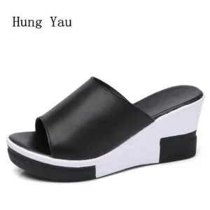 Genuine Leather Flip Flops Wedges