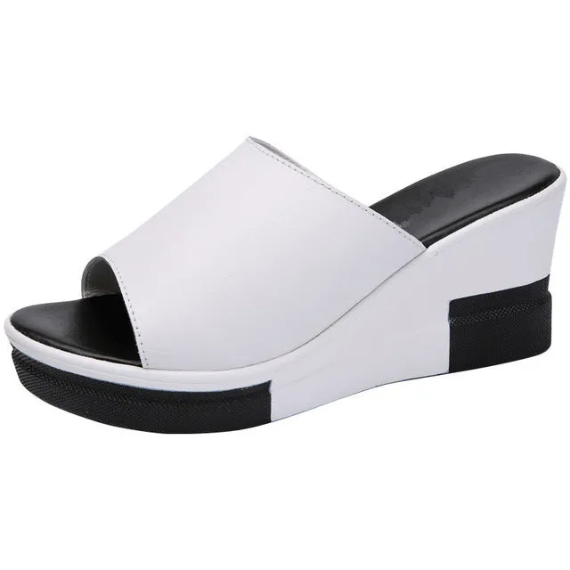 Genuine Leather Flip Flops Wedges