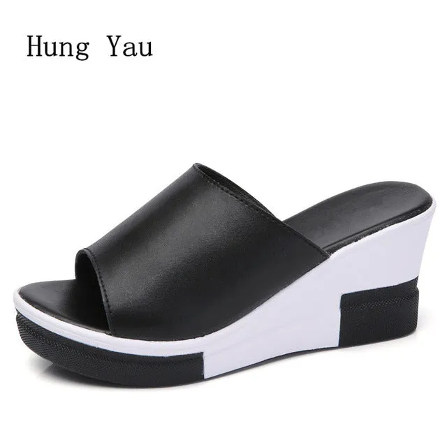 Genuine Leather Flip Flops Wedges