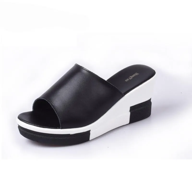 Genuine Leather Flip Flops Wedges