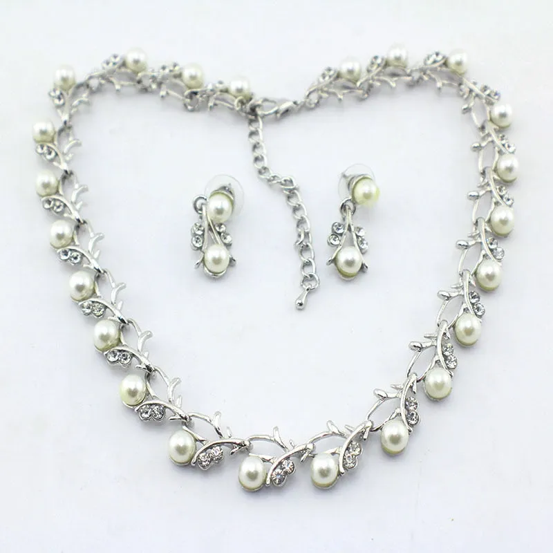 Gold Pearl Necklace Earrings Bracelet