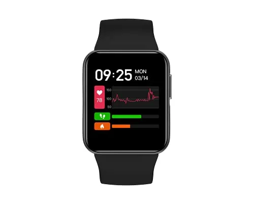 GOQii Smart Vital Lite 1.4" Inch HD Full Touch Display with SpO2, Heart Rate, Fitness Tracker and 3 Months Personal Coaching (Black)