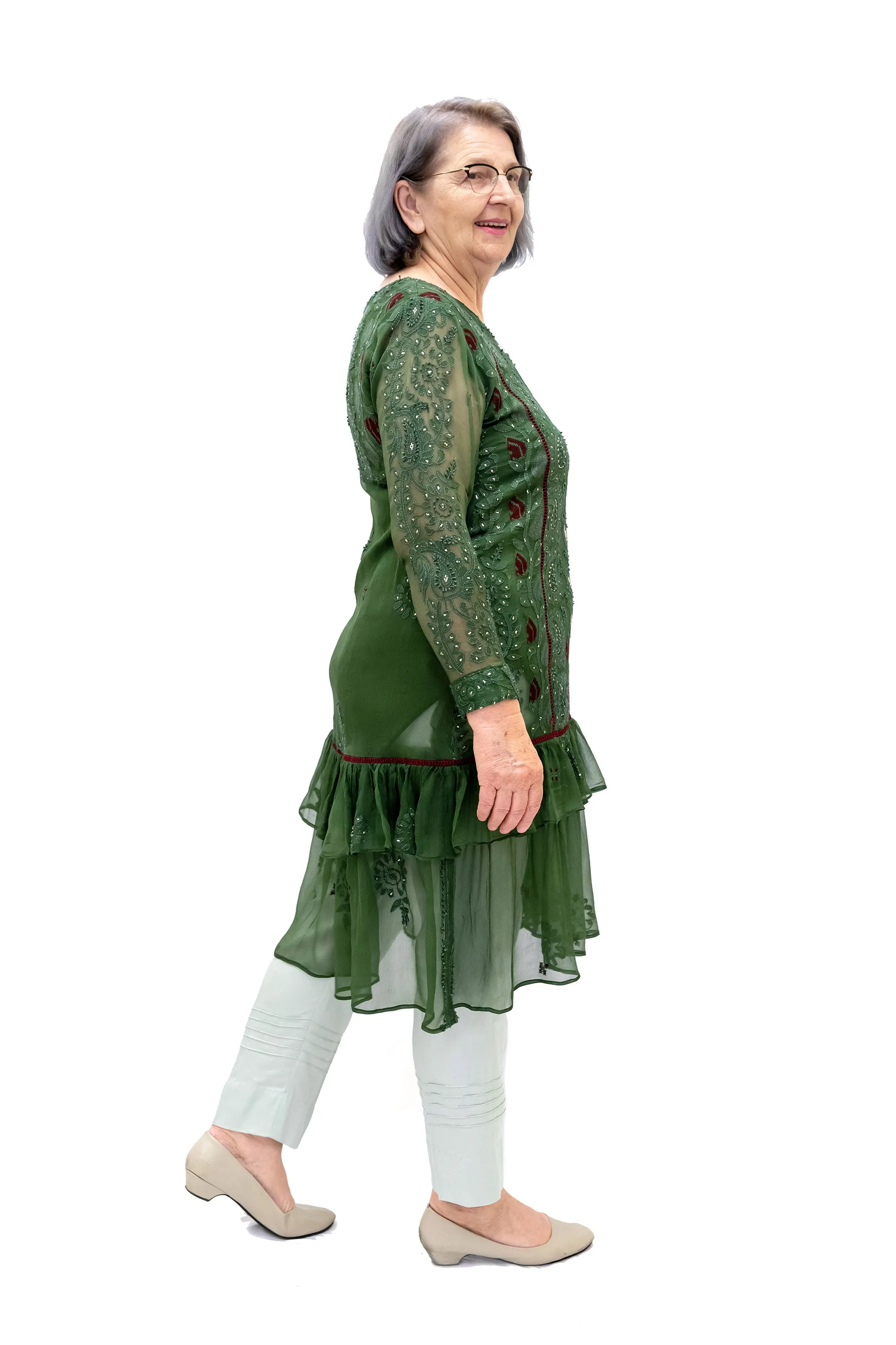 Green Embroidered Chiffon Kurti - Women’s Shirt
