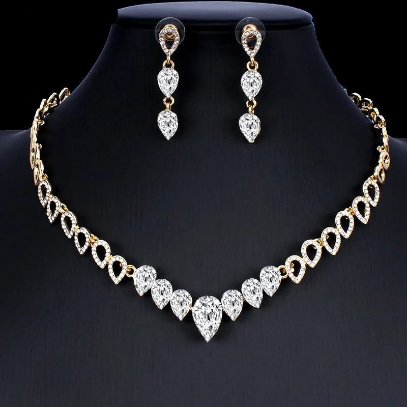 Green Emerald wedding jewelry set women necklace earrings