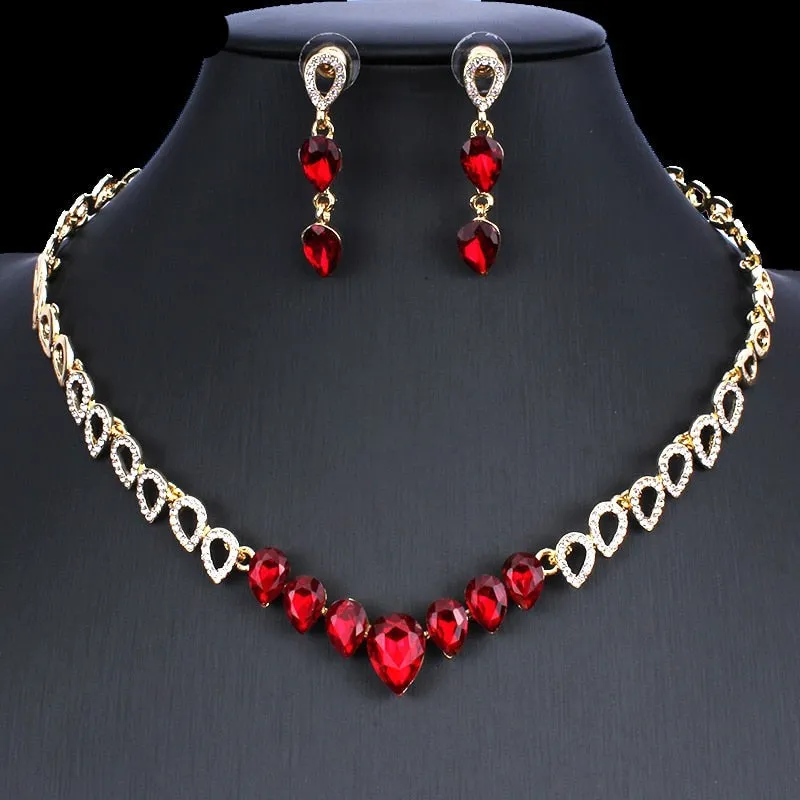 Green Emerald wedding jewelry set women necklace earrings