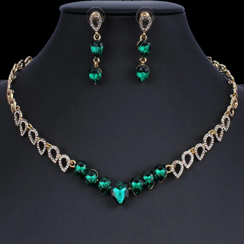 Green Emerald wedding jewelry set women necklace earrings