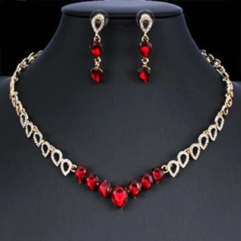 Green Emerald wedding jewelry set women necklace earrings