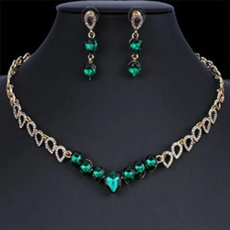 Green Emerald wedding jewelry set women necklace earrings