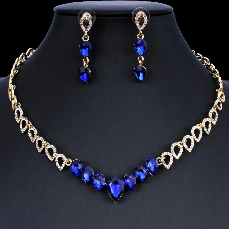 Green Emerald wedding jewelry set women necklace earrings