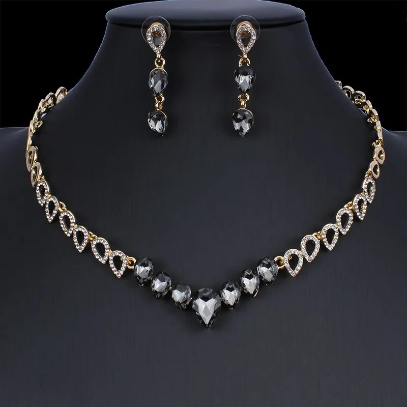 Green Emerald wedding jewelry set women necklace earrings