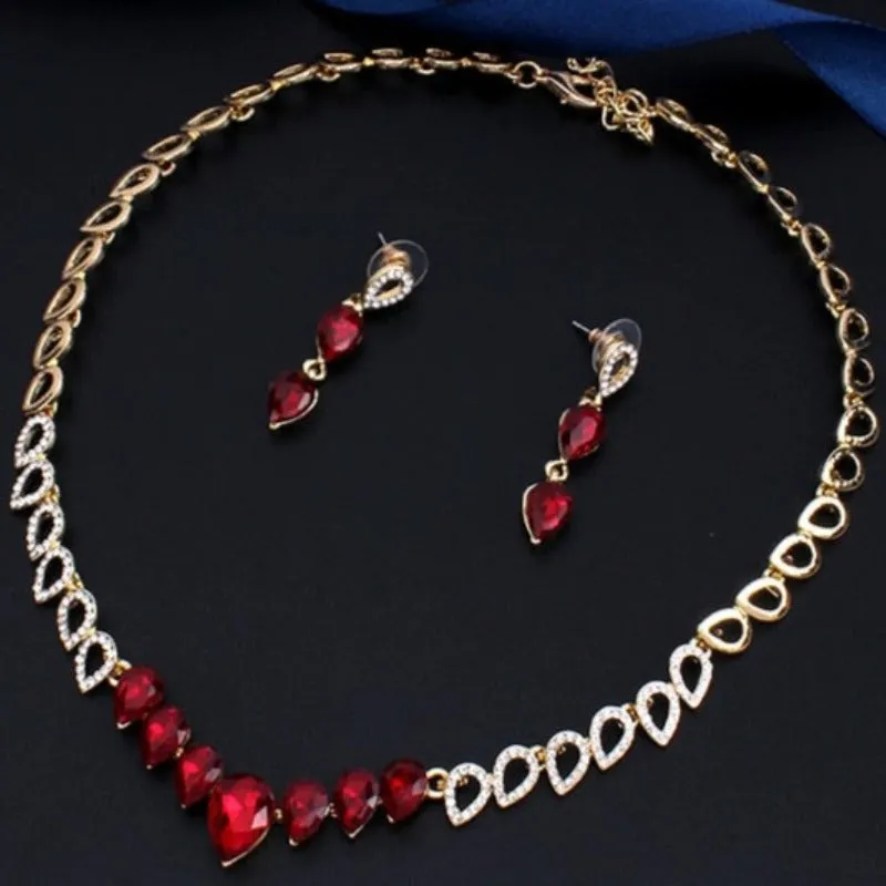 Green Emerald wedding jewelry set women necklace earrings