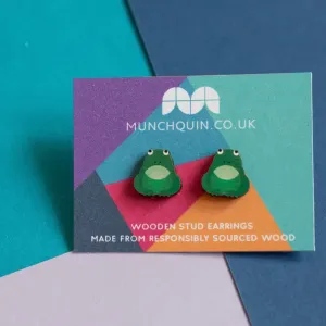 Grumpy Frog - Eco Friendly Wooden Stud Earrings