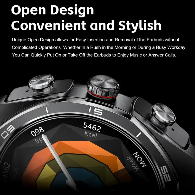 GT97 1.53 inch Round Screen 2 in 1 Bluetooth Earphone Silicone Strap Smart Watch Supports Bluetooth Calls(Silver)