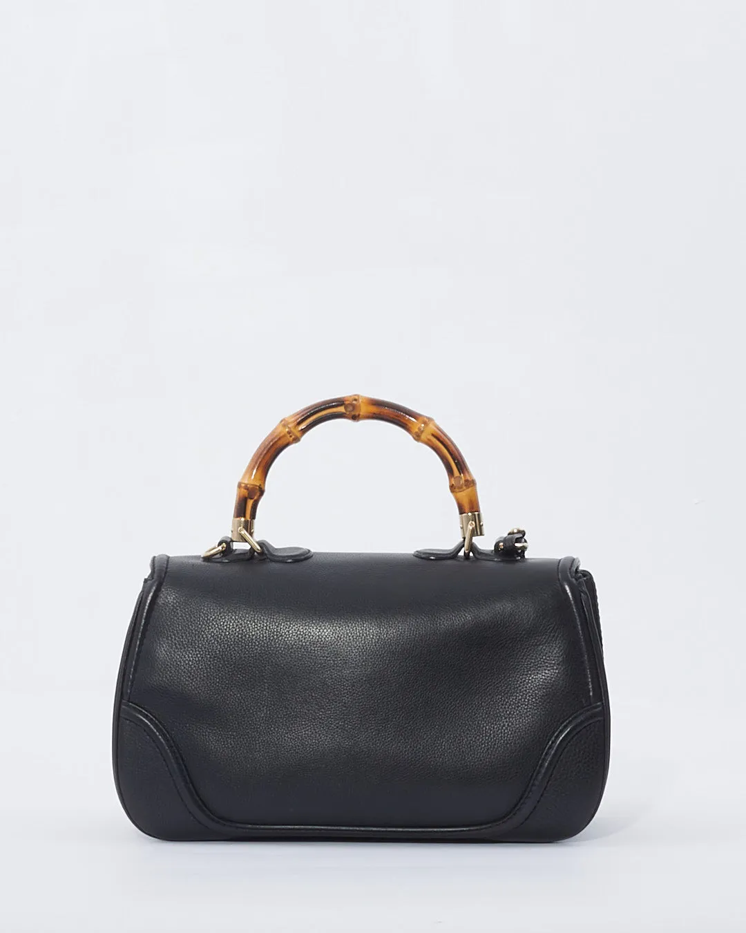 Gucci Black Leather Large Bamboo Tassel Top Handle Bag With Strap