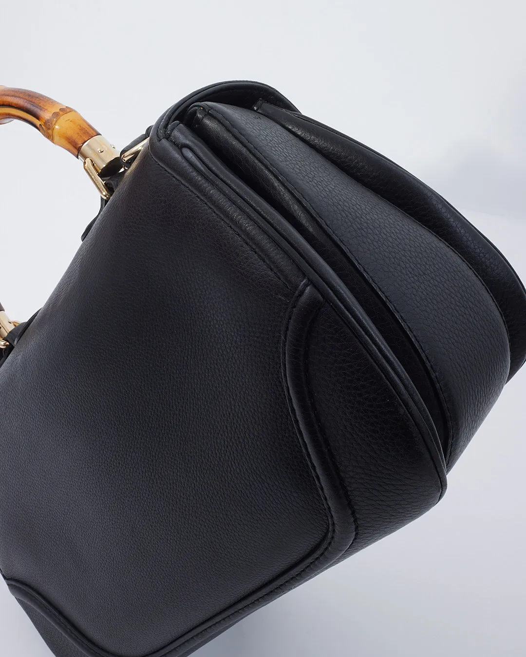 Gucci Black Leather Large Bamboo Tassel Top Handle Bag With Strap