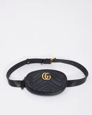 Gucci Black Matelassé Leather GG Marmont Belt Bag - 85/34