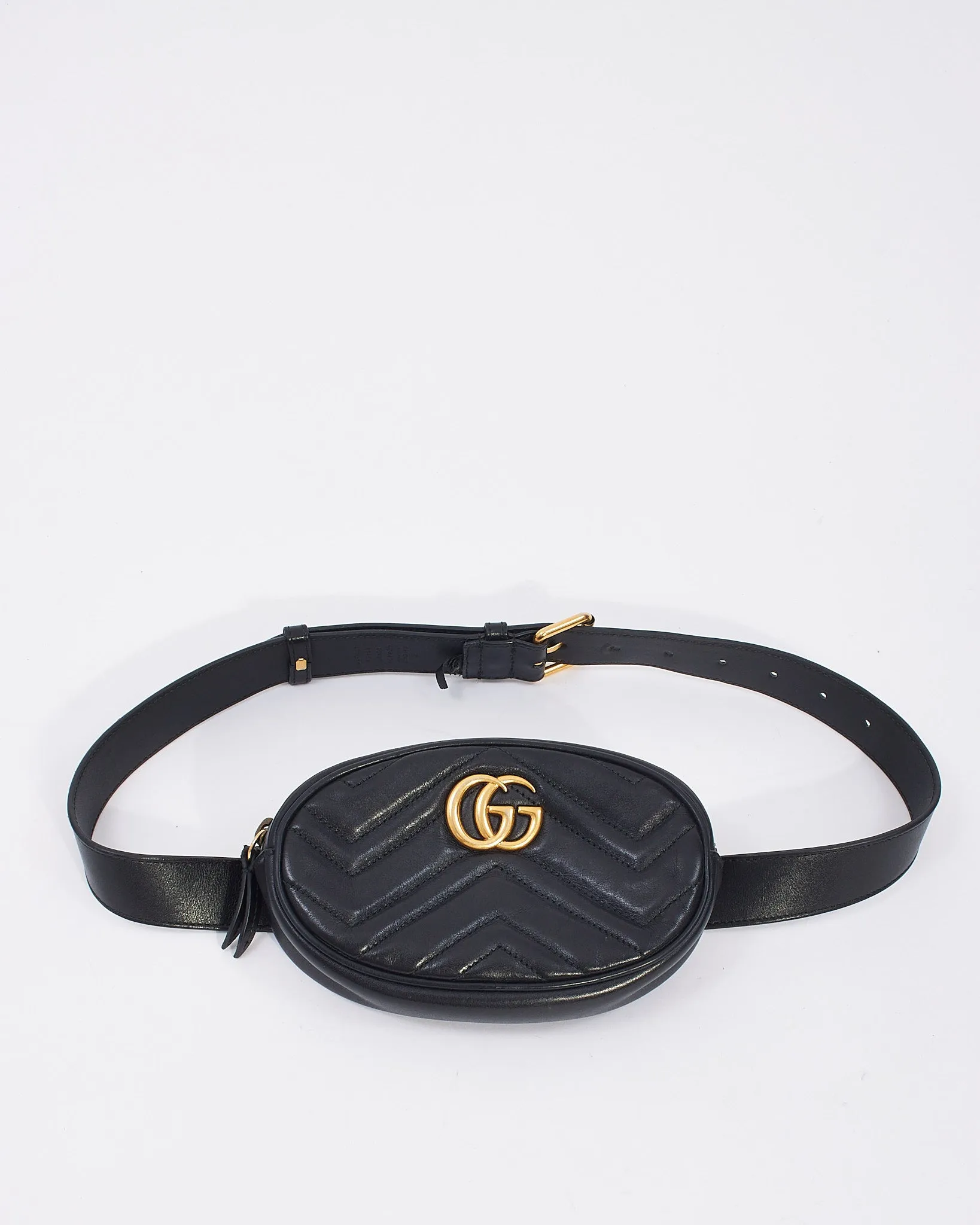 Gucci Black Matelassé Leather GG Marmont Belt Bag - 85/34