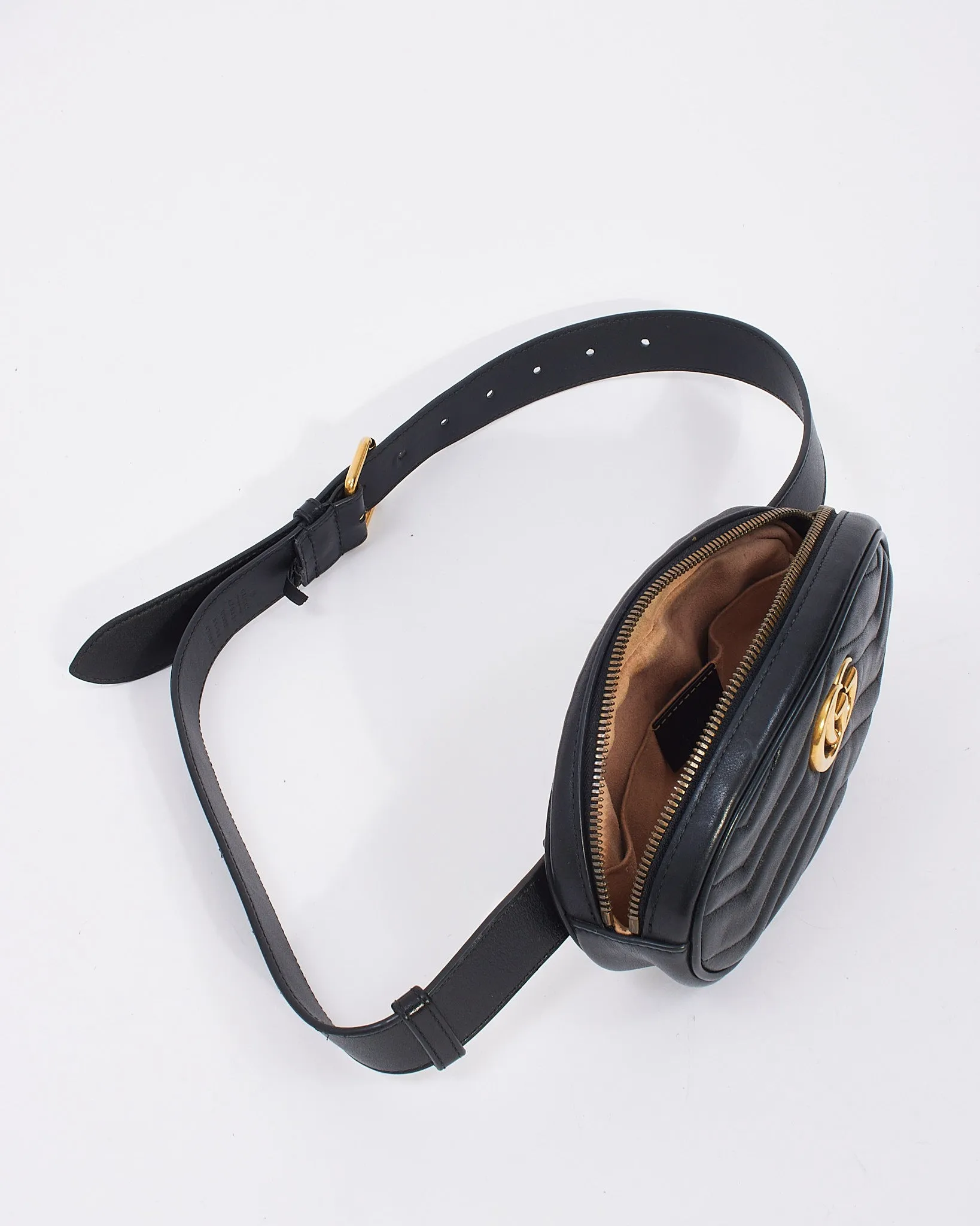 Gucci Black Matelassé Leather GG Marmont Belt Bag - 85/34