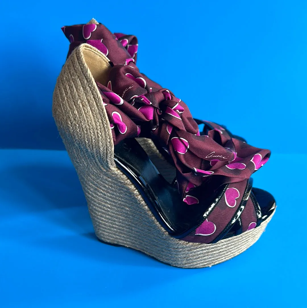 Gucci Carolina Heart Wedge Sandals