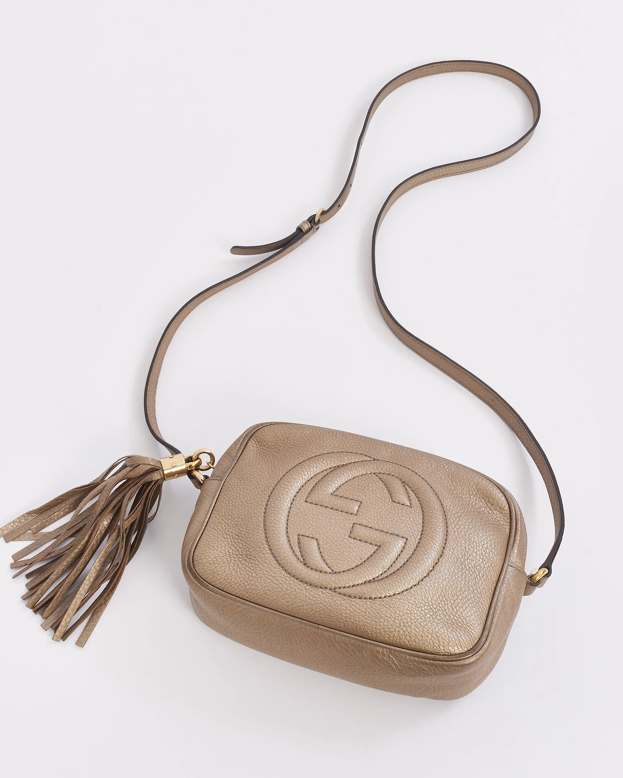 Gucci Dark Gold Leather GG Soho Disco Crossbody Bag