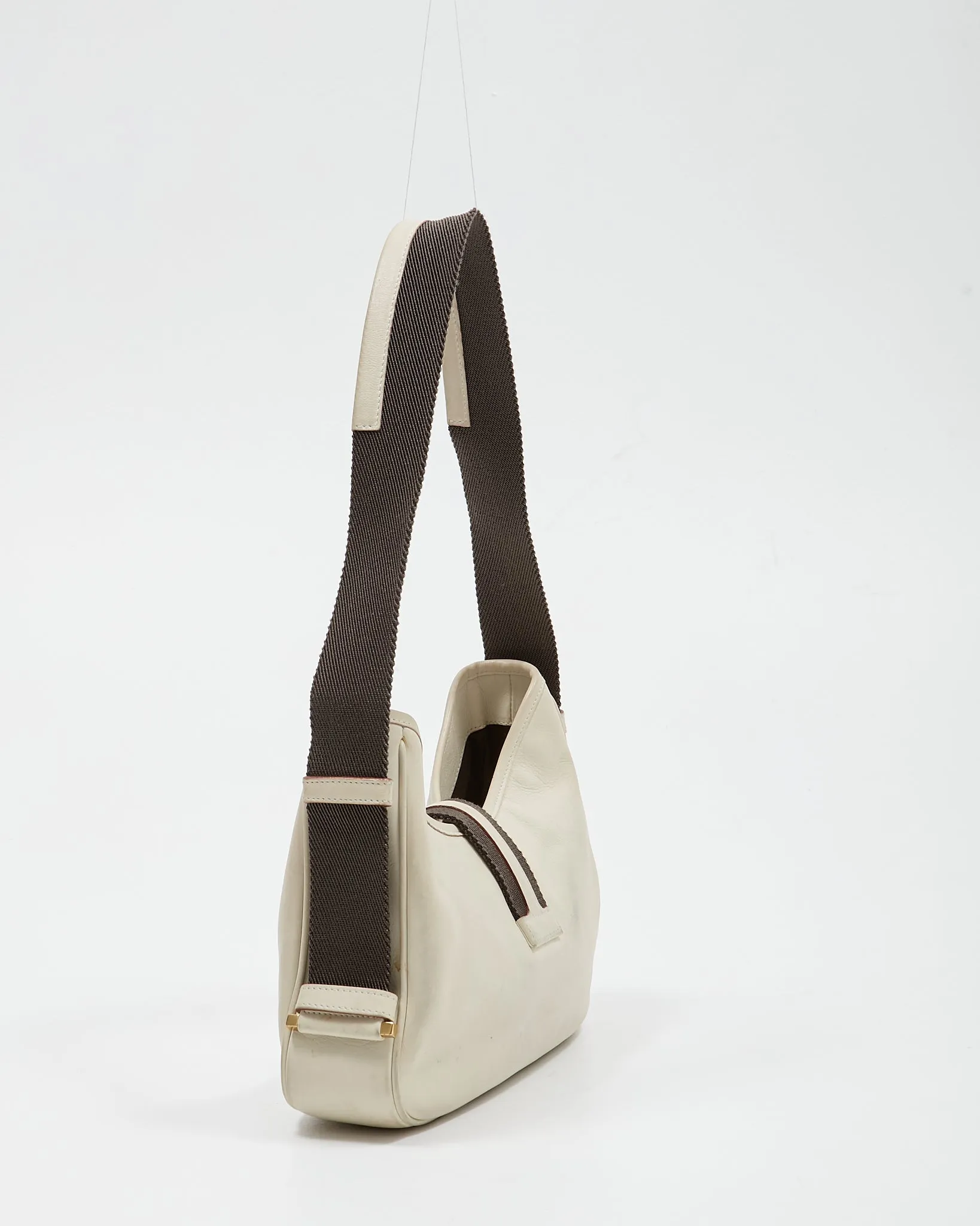 Gucci Offwhite/Green Web Leather Shoulder Bag