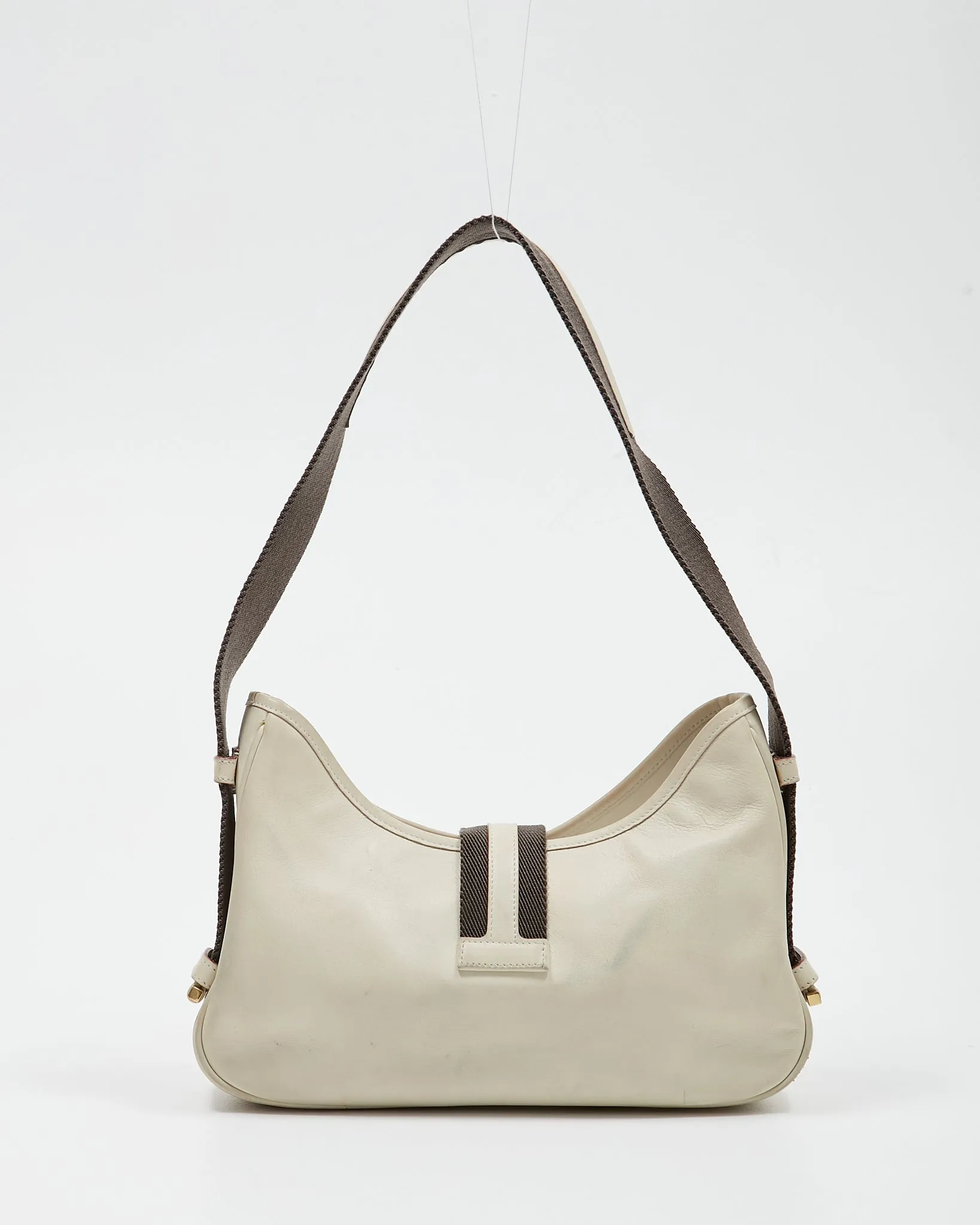 Gucci Offwhite/Green Web Leather Shoulder Bag