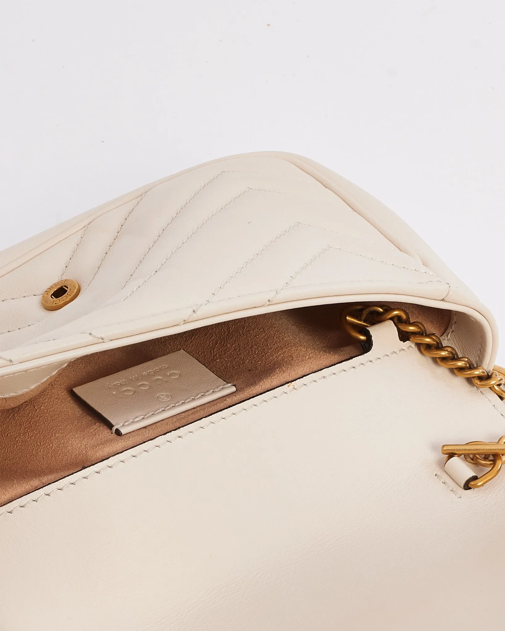 Gucci White Leather GG Super Mini Marmont Bag