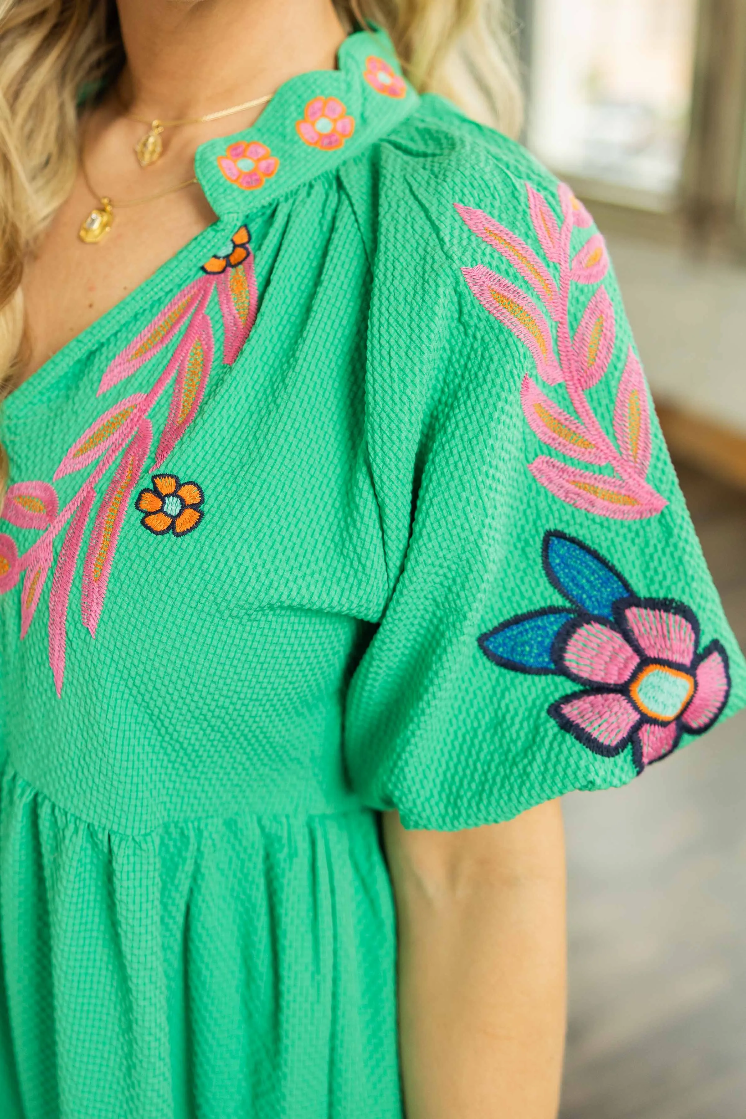 HALO EMBROIDERED PUFF SLEEVE MINI DRESS