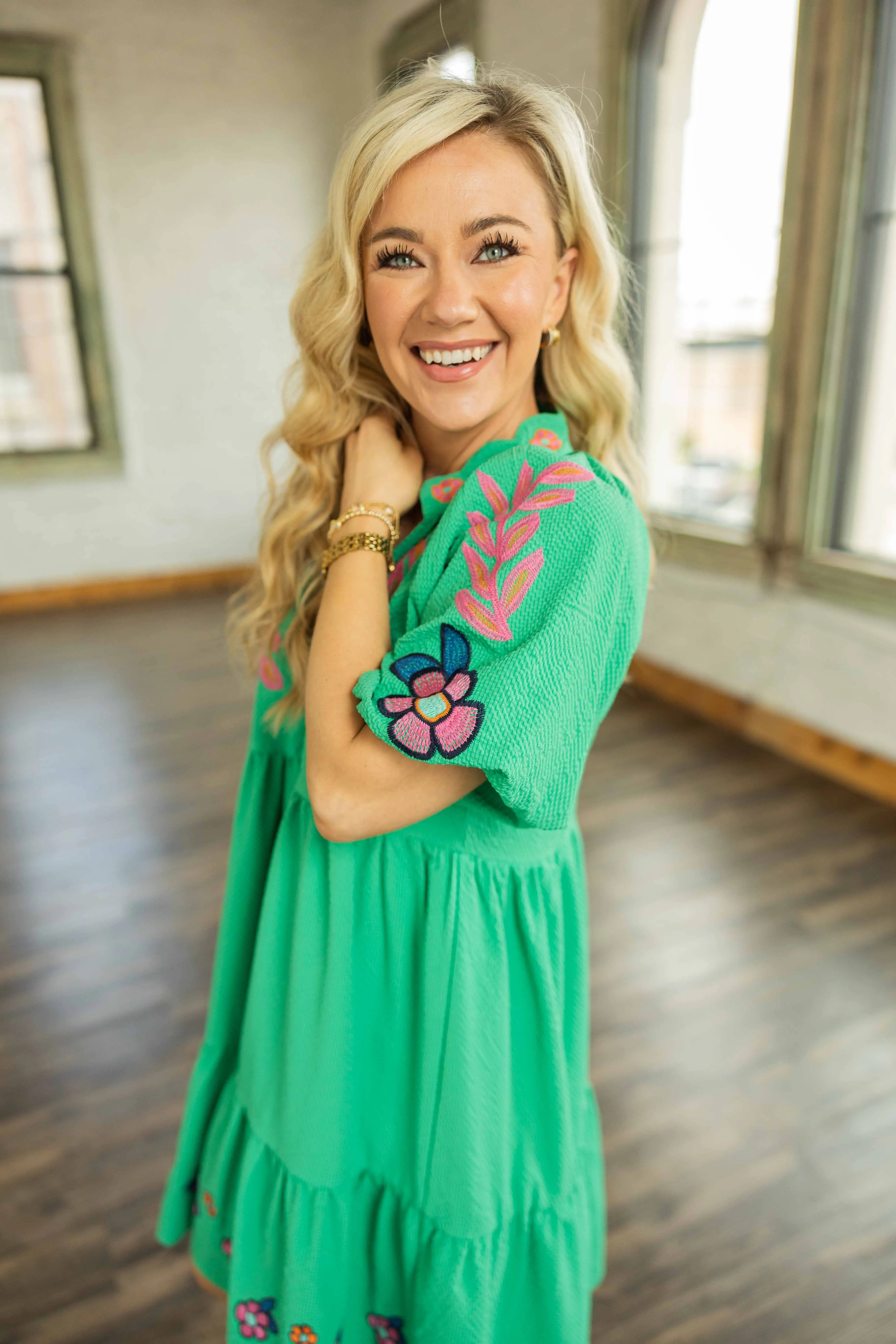 HALO EMBROIDERED PUFF SLEEVE MINI DRESS
