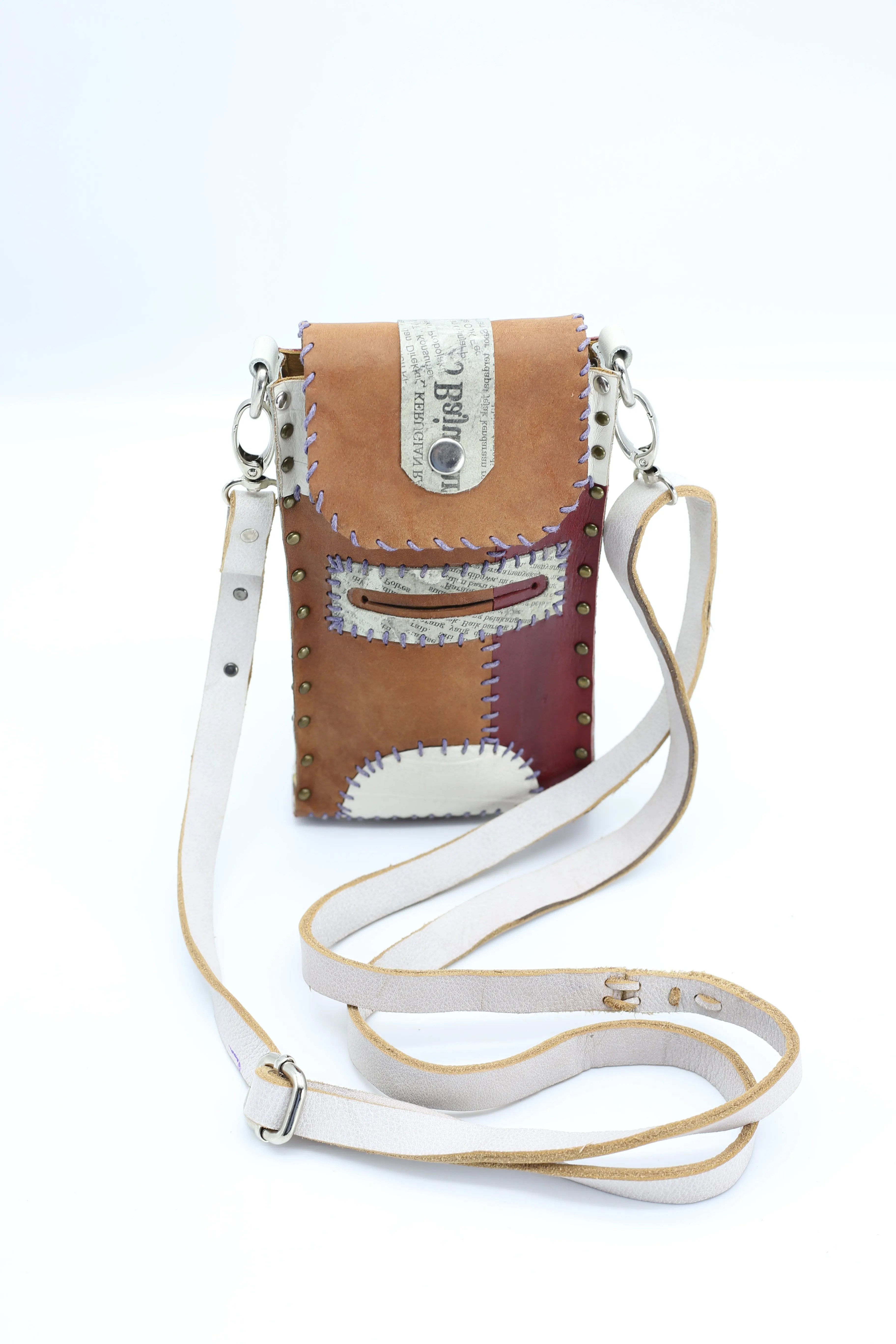 Hand Crafted Cross Body Cell Phone Bag From Recycled Leather