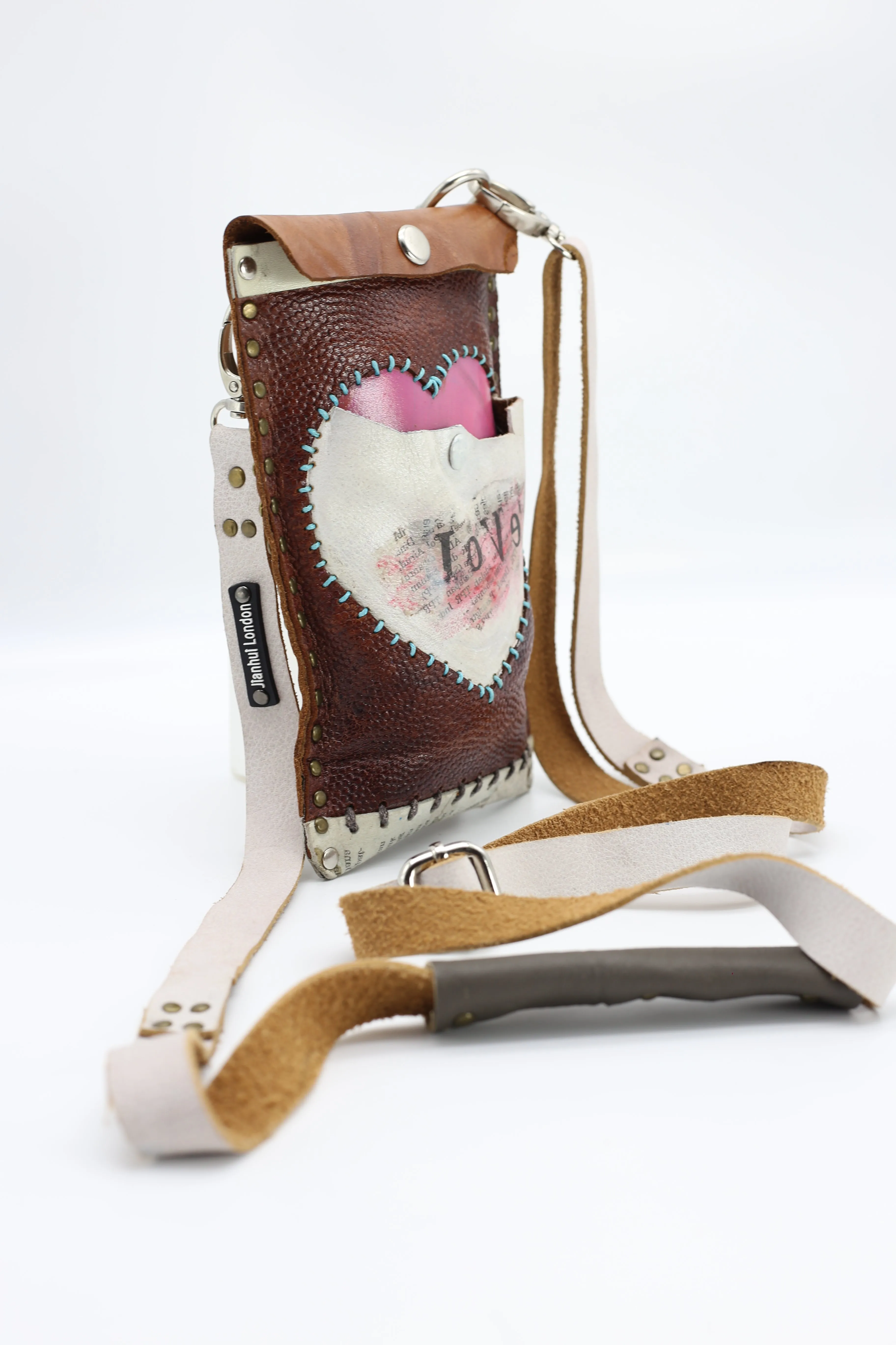 Hand Crafted Cross Body Cell Phone Bag From Recycled Leather