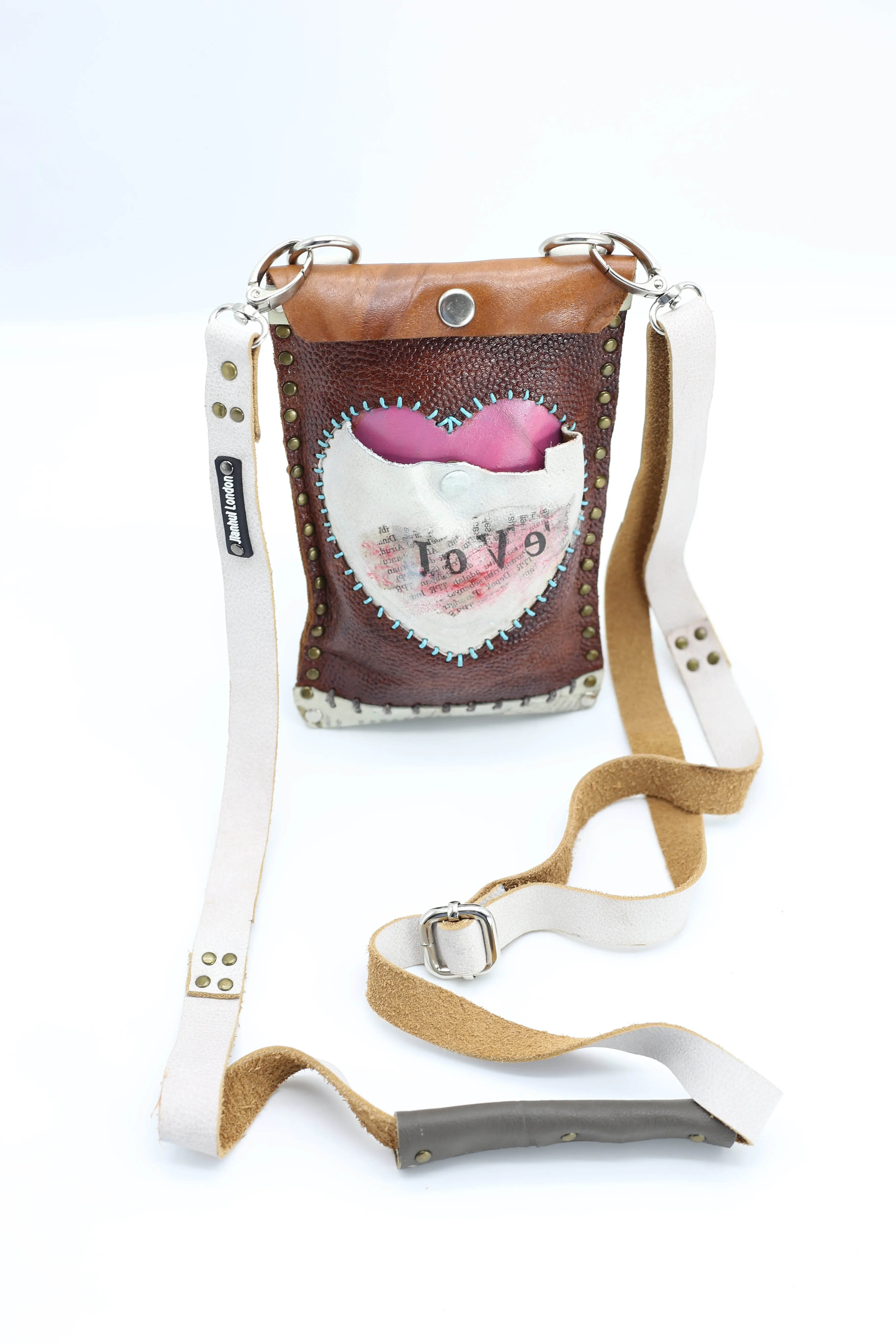 Hand Crafted Cross Body Cell Phone Bag From Recycled Leather