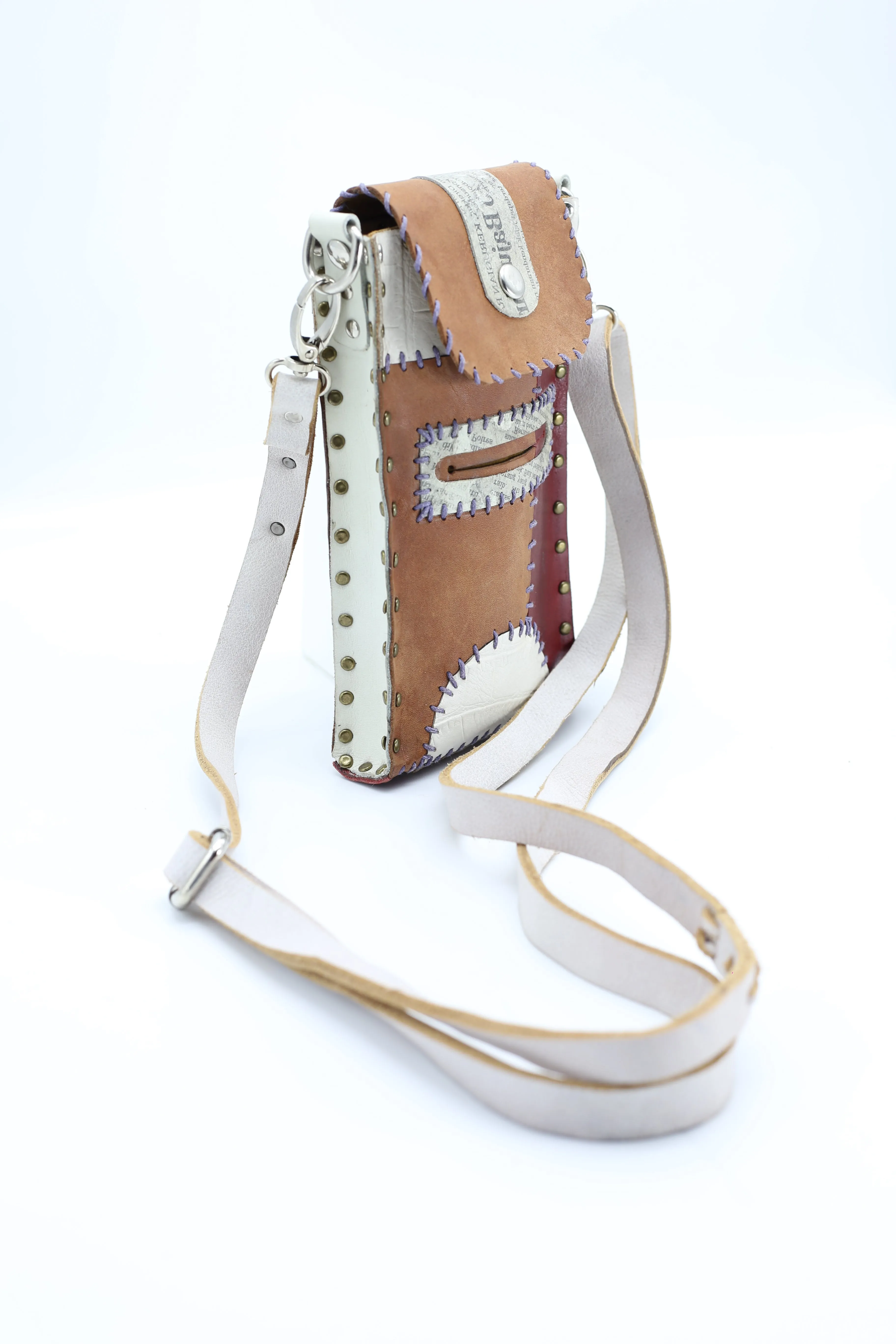 Hand Crafted Cross Body Cell Phone Bag From Recycled Leather