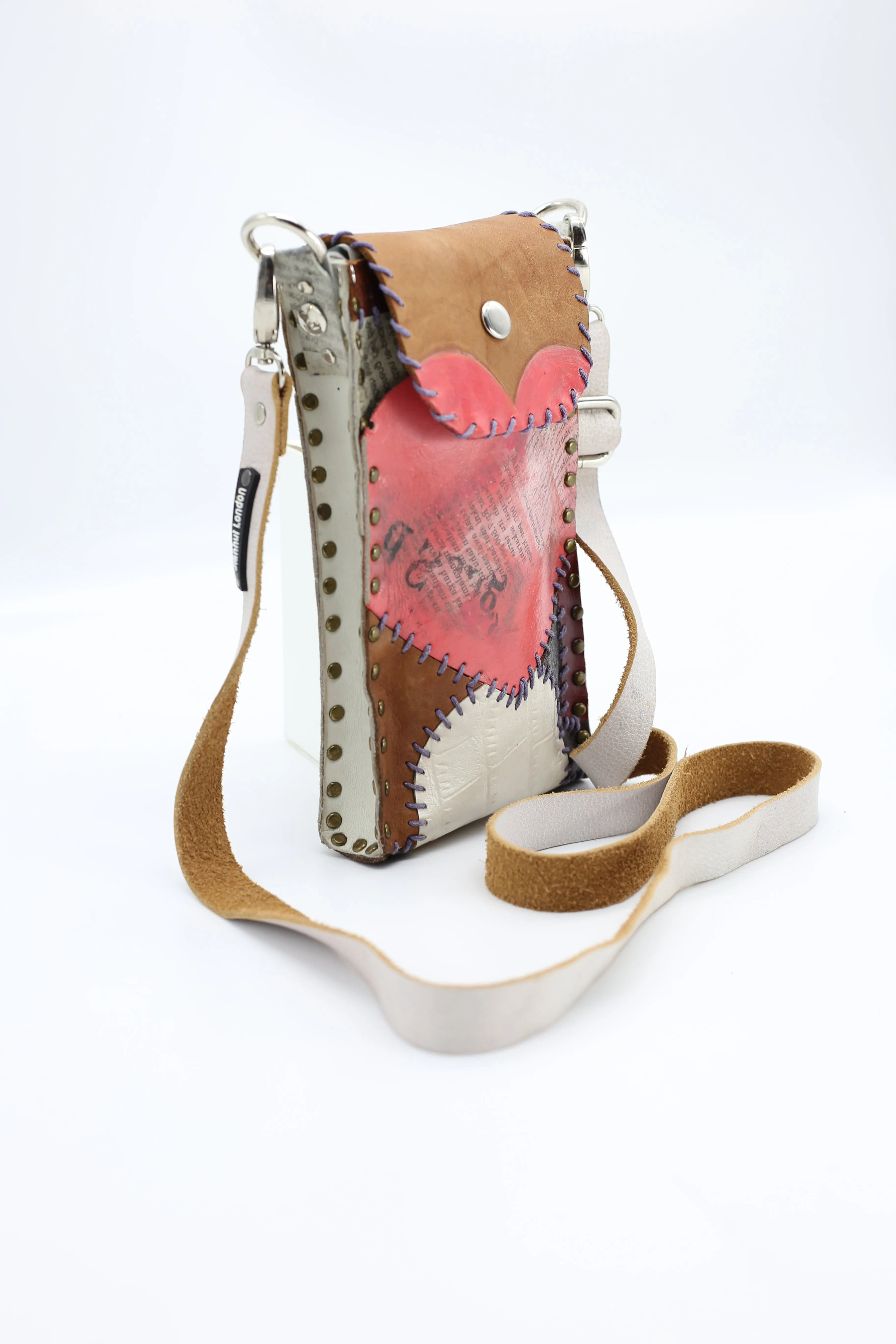 Hand Crafted Cross Body Cell Phone Bag From Recycled Leather