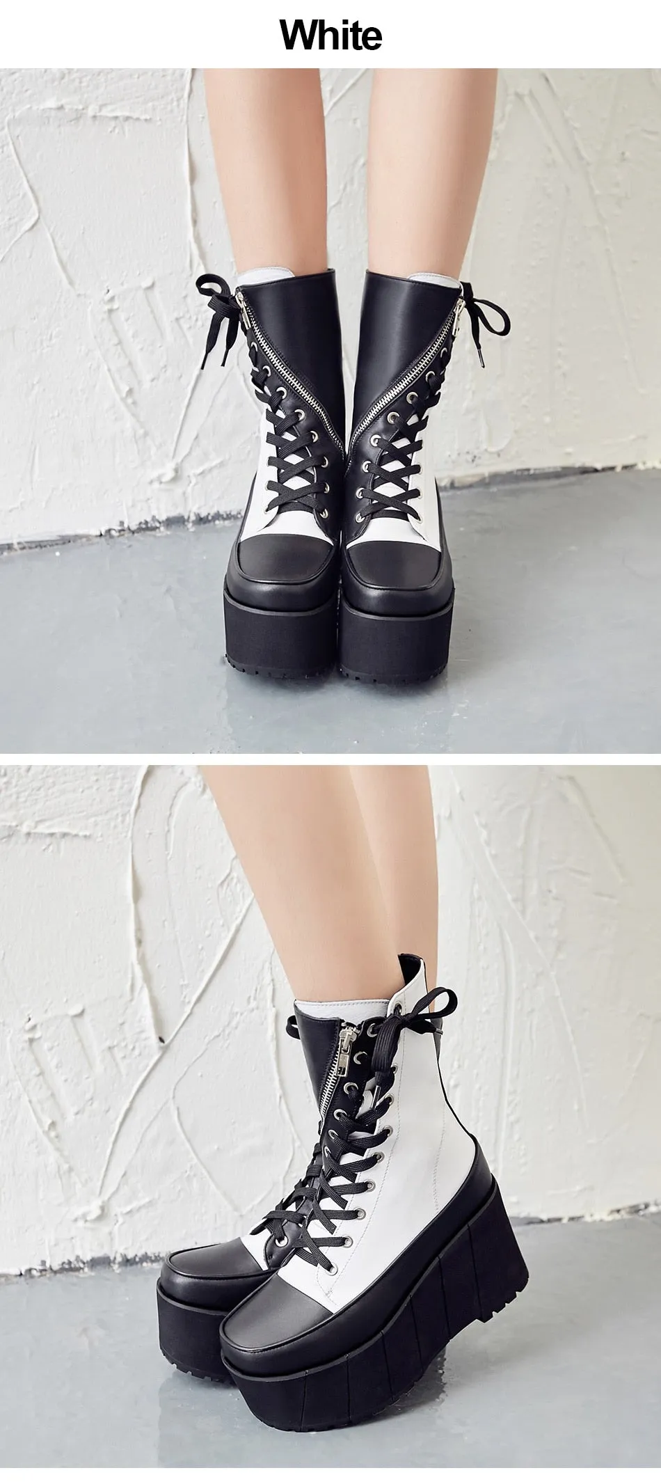 Handmade Genuine Leather Boots Women White Spring Autumn Fashion Zipper Motorcyle Boots Woman Thick Bottom Wedge Shoes