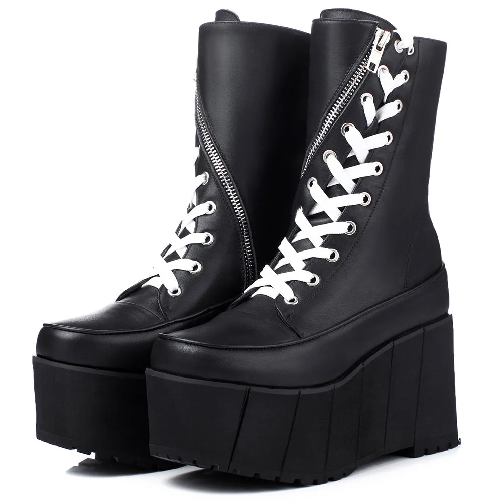 Handmade Genuine Leather Boots Women White Spring Autumn Fashion Zipper Motorcyle Boots Woman Thick Bottom Wedge Shoes
