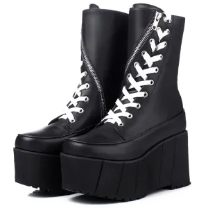 Handmade Genuine Leather Boots Women White Spring Autumn Fashion Zipper Motorcyle Boots Woman Thick Bottom Wedge Shoes