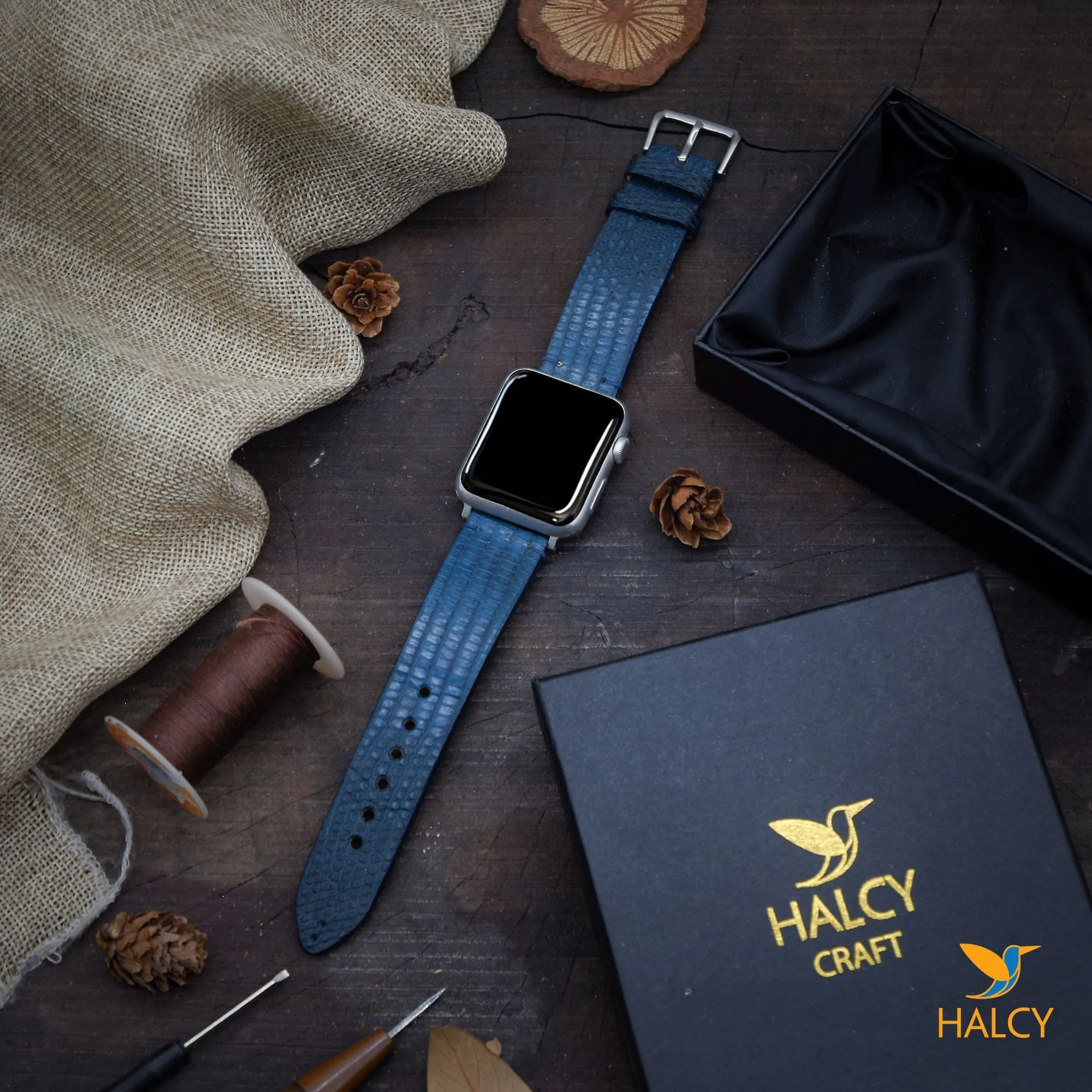 Handmade Lizard Skin Watch Band Fit for Apple watch Series 8, 7, 6, 5, 4, 3 : Choice of adapters and buckle color