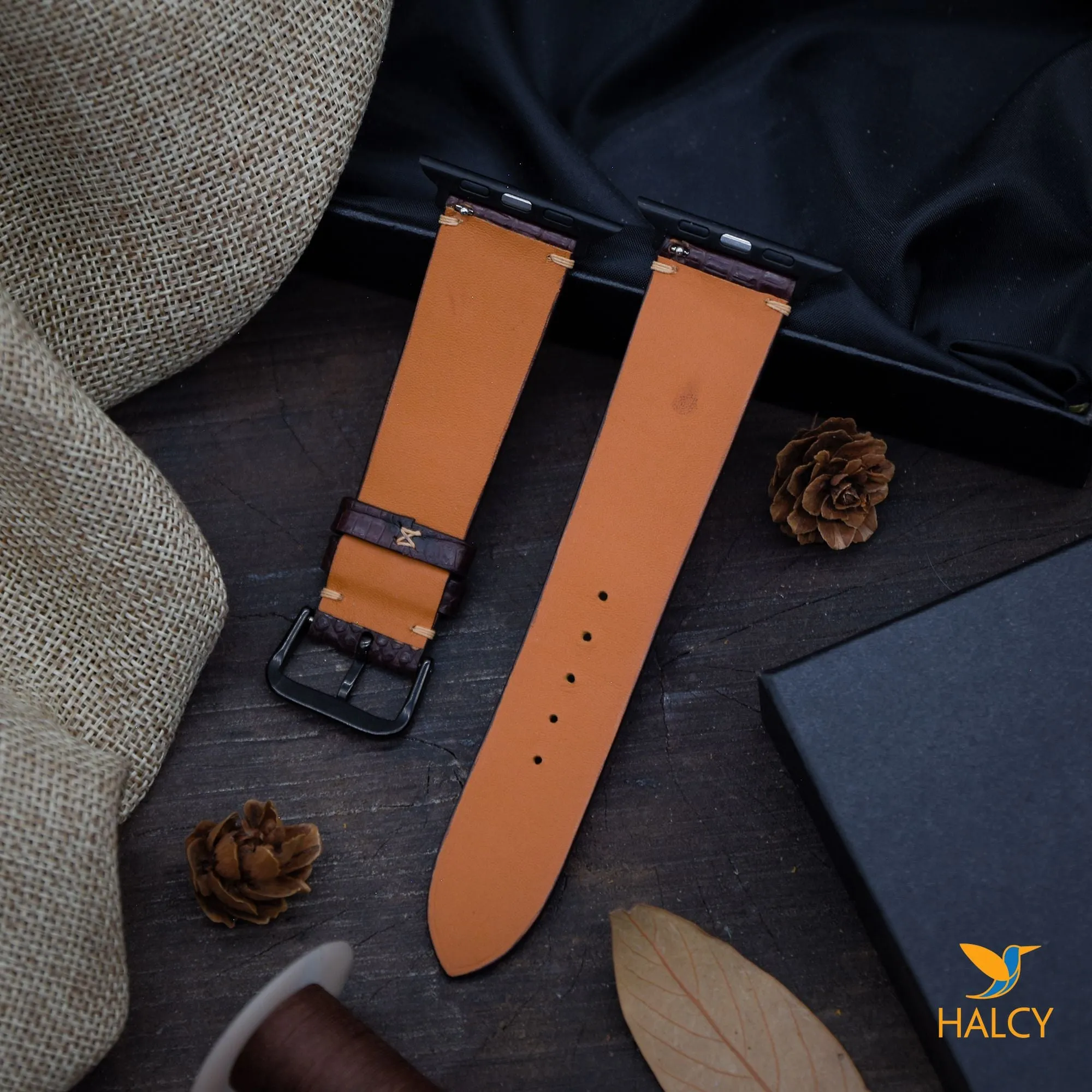 Handmade Lizard Skin Watch Band Fit for Apple watch Series 8, 7, 6, 5, 4, 3 : Choice of adapters and buckle color